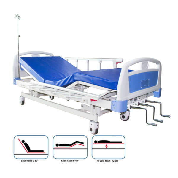 3 Functions Manual Hospital Bed With 6-rank Al-alloy Handrails AG-BMS003